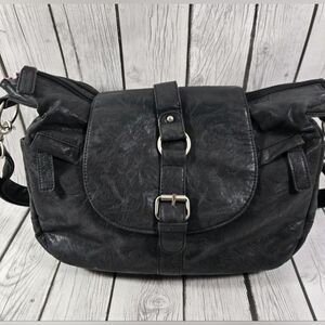Kelly Moore Black Leather B Hobo Camera Shoulder Bag  Purse Compartments NWOT
